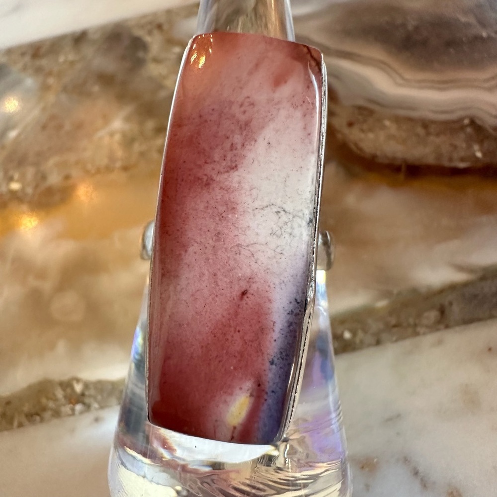 2506 Artistic Pink Mookaite Jasper Stone and Silver Statement Ring